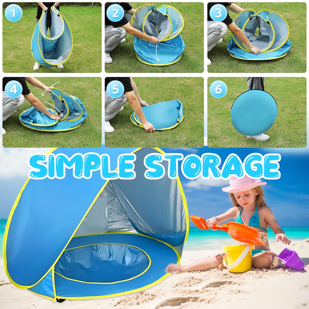 Tente Anti UV Bébé avec Piscine, Afenau 120 * 80 * 70cm Tente de Plage Pop-up, Portabilité Détachable Abri de Plage Bébé pour Jardin, Extérieur