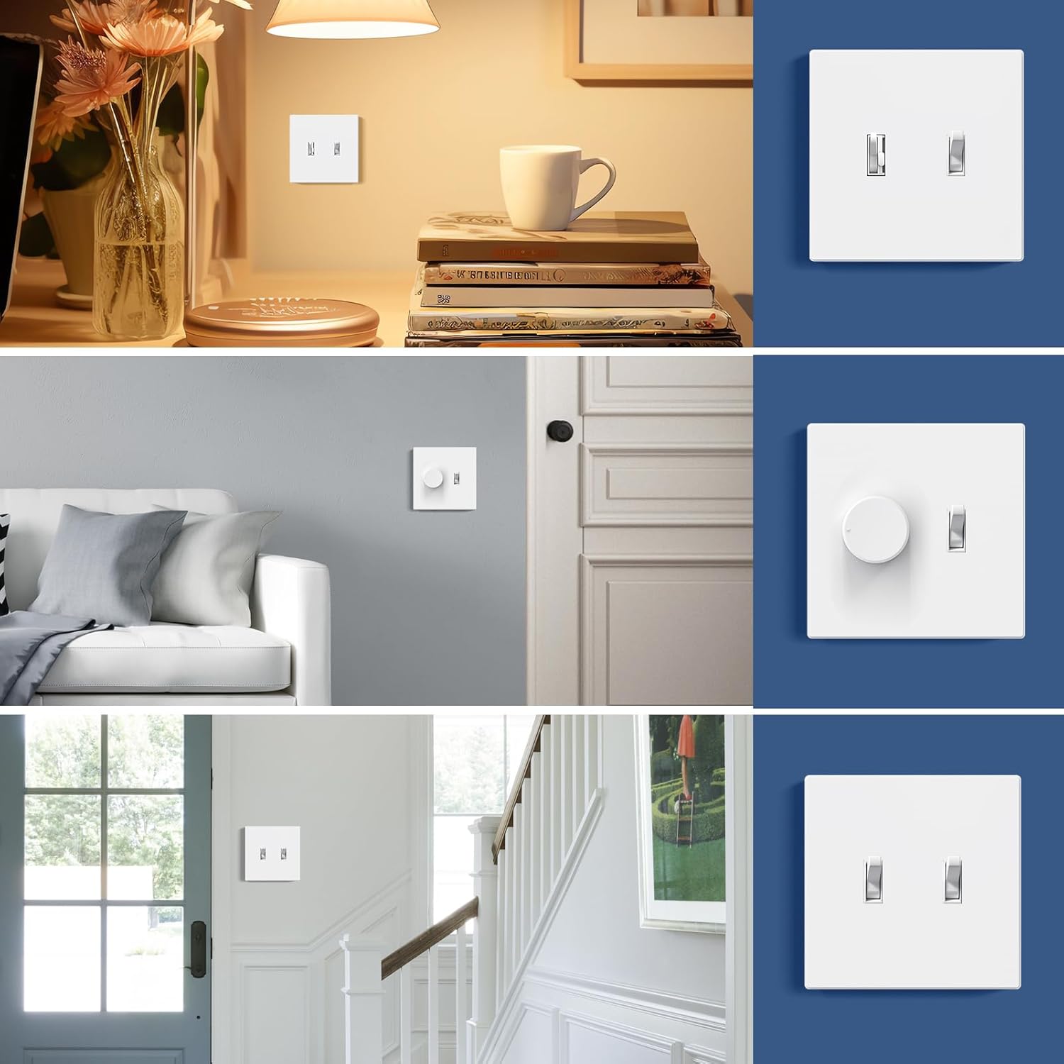 AIDA 2-Gang Midsize Screwless Toggle Light Switch Cover Plate, Matte White, 10-Pack Unbreakable Thermoplastic Electrical Wall Switch Plates, UL Listed, 4.88"H x 4.94"L