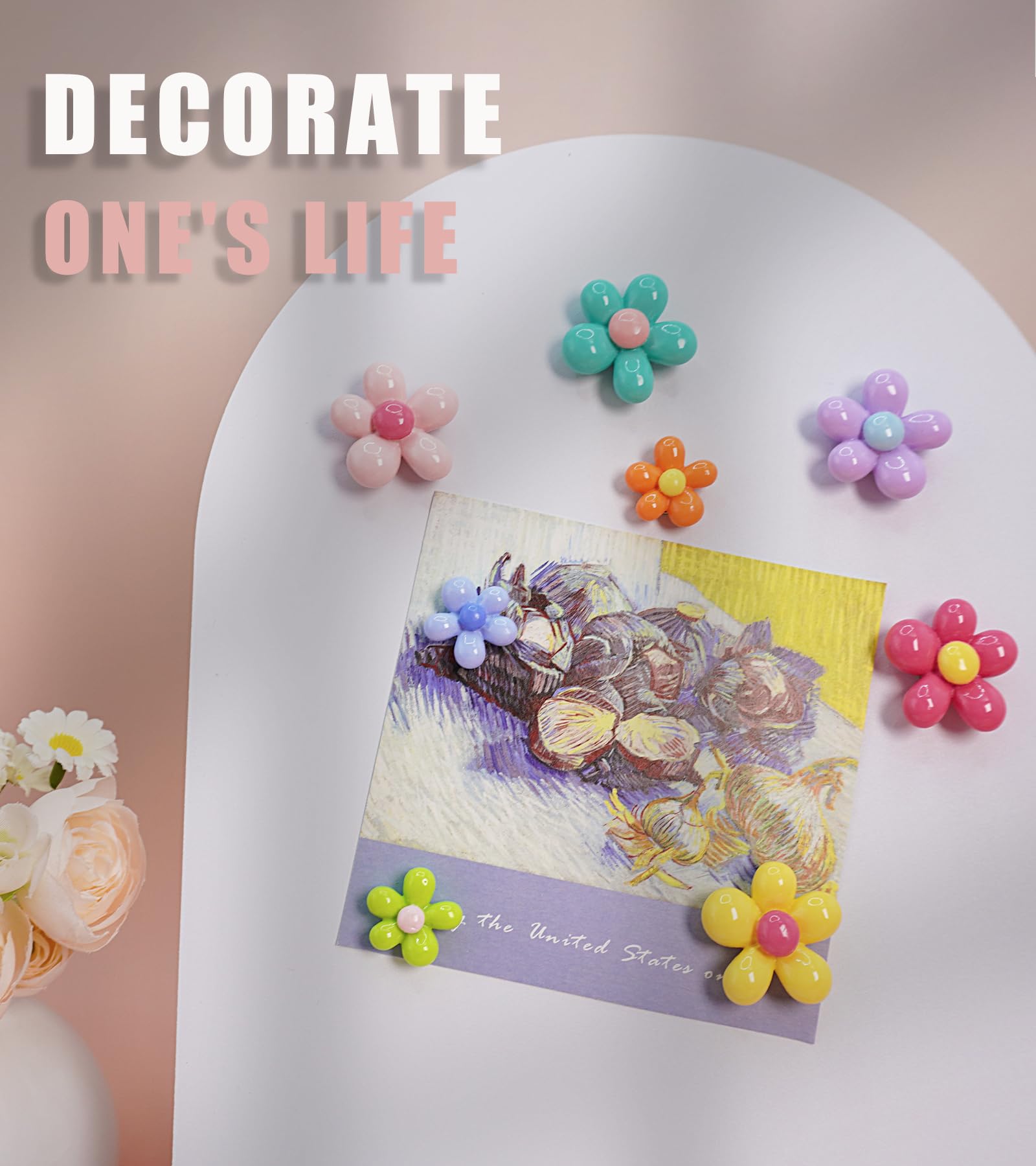 Gosknor Lot De 24 Aimants De Réfrigérateur Colorés En Forme De Fleur 3D, Accessoires Décoratifs Amusants Pour Casier, Bureau, Cuisine (S, M, L