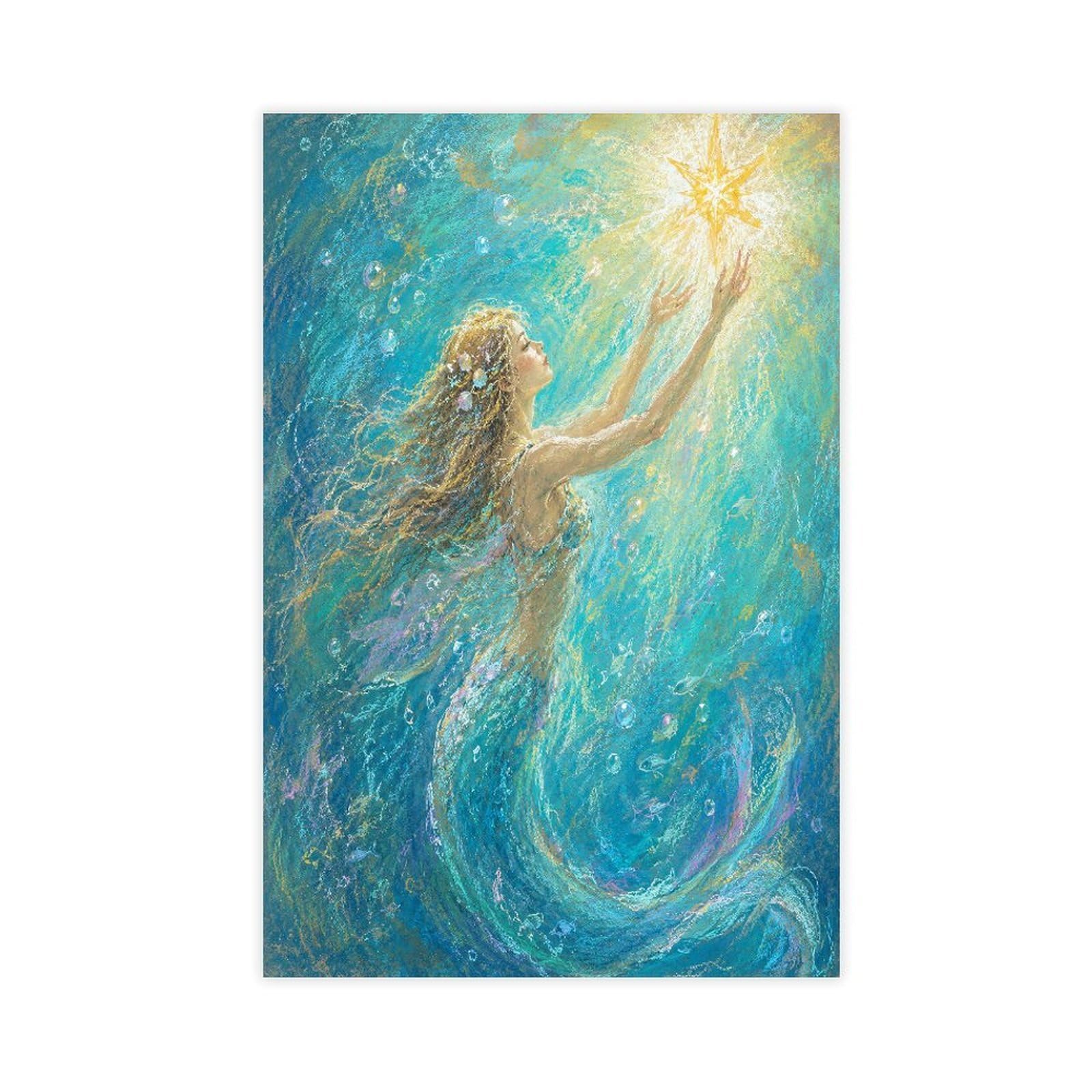H3B8U2Y5 Mermaid Reaching for Light Canvas Wall Art, Surrealist Apartment