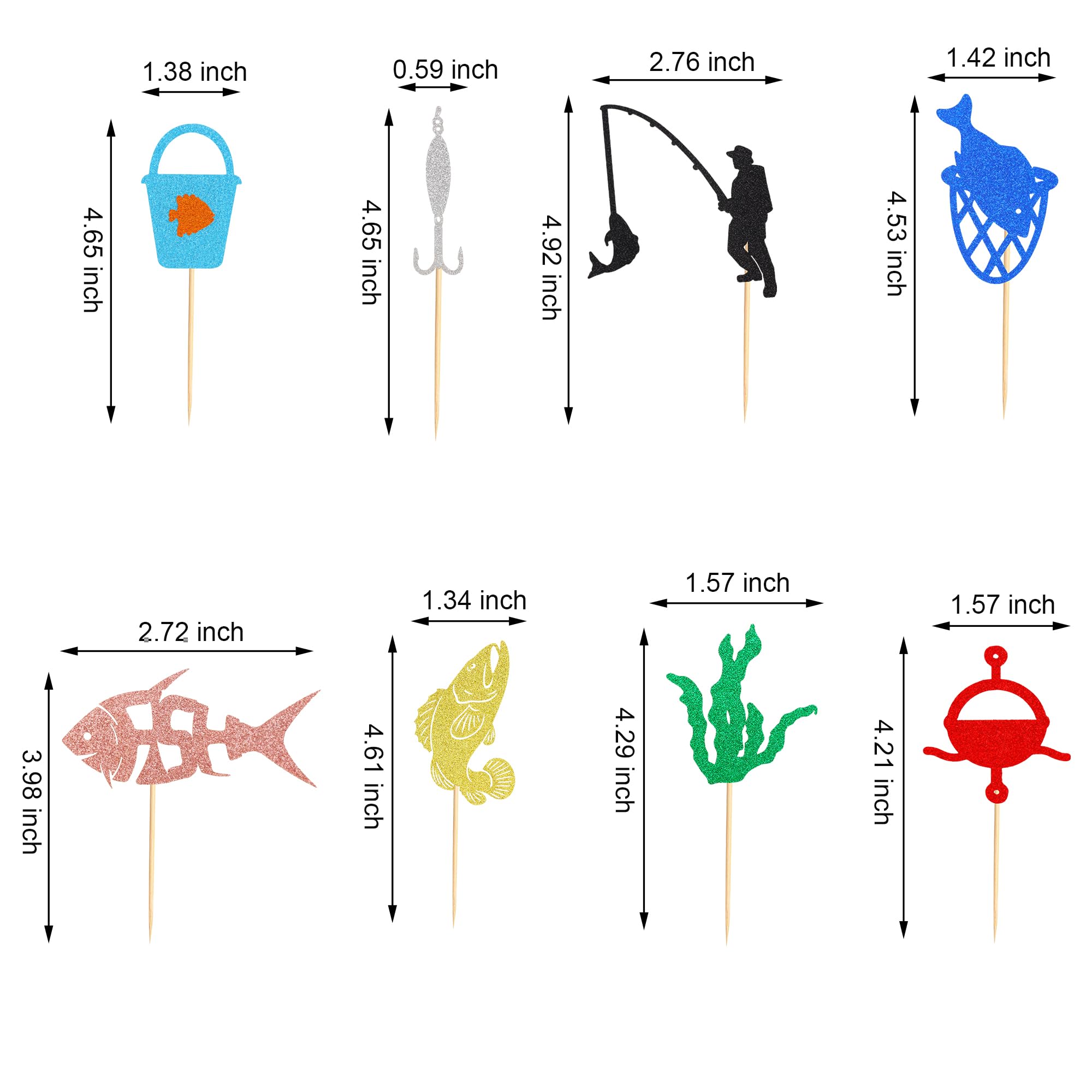 Sotpot 1 pz Glitter Andato Pesca Topper Torta di Compleanno Pescatore Decorazione Della Torta per Gli Uomini Ragazzo Bambino Bobber Pesce Piccolo Pescatore A Tema