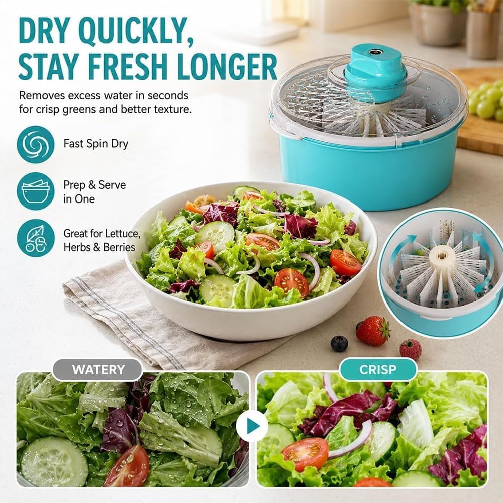 Pealeaf Centrifuga Elettrica Frutta E Verdura, Lava Insalata con Ciotola, Pulitore Automatico per Lattuga Bacche Erbe Base Antiscivolo (Beige,Manual)