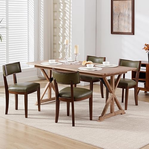 Miniatura 3 de Juego de 6 sillas de comedor modernas de mediados de siglo tapizadas de piel sintética con respaldo curvado y patas de madera maciza, sillas de