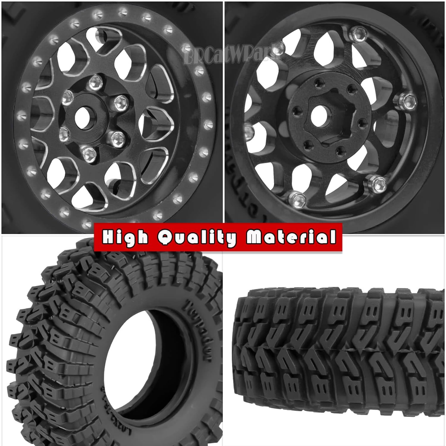RC 1.3 Beadlock Wheels and Tires for 1/18 TRX4M 1/24 SCX24 FCX24 RC Crawler Car,4pcs RC 1.3 in Brass Rims & Aluminum Beadlock Wheels Rims and Tires,Black