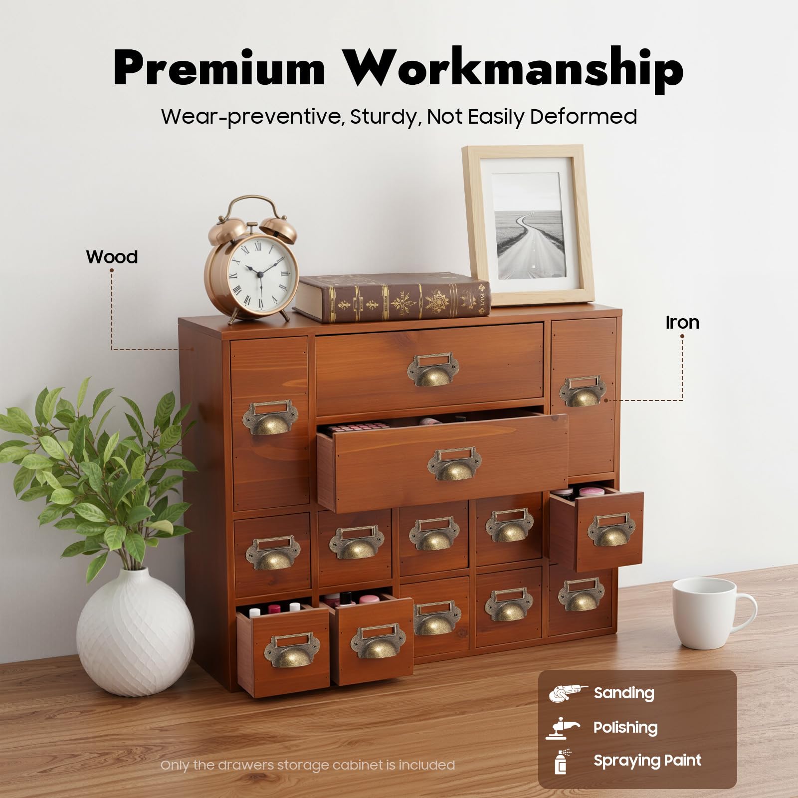 Apothekerschrank aus Holz mit 14 Schubladen, Schreibtisch-Schubladen-Organizer für Bibliothek, Kräuteraufbewahrung und Tischorganisation