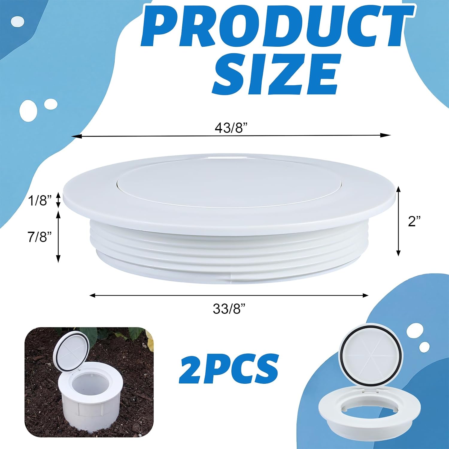 AceOrbit 2 Pcs 4" Flip Top Sewer Relief Cap Odorless Backflow Preventer Plastic Pop up Sewer Cap Fits Onto Sewage Pipe with a Female Pipe Thread (White)