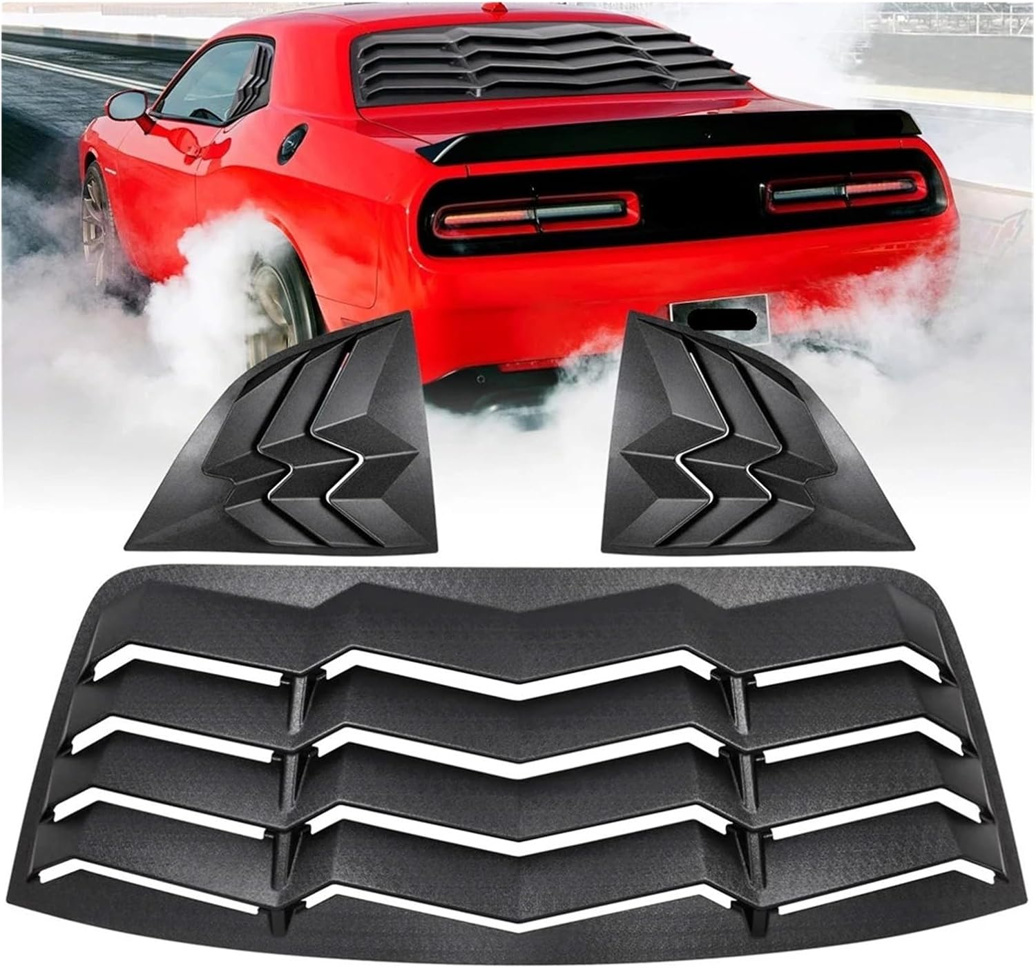 Rear+Side Window Louvers Compatible for Dodge Challenger 2008-2023 Windshield Sun Shade Cover Vent GT Lambo Style Custom ABS Matte Style