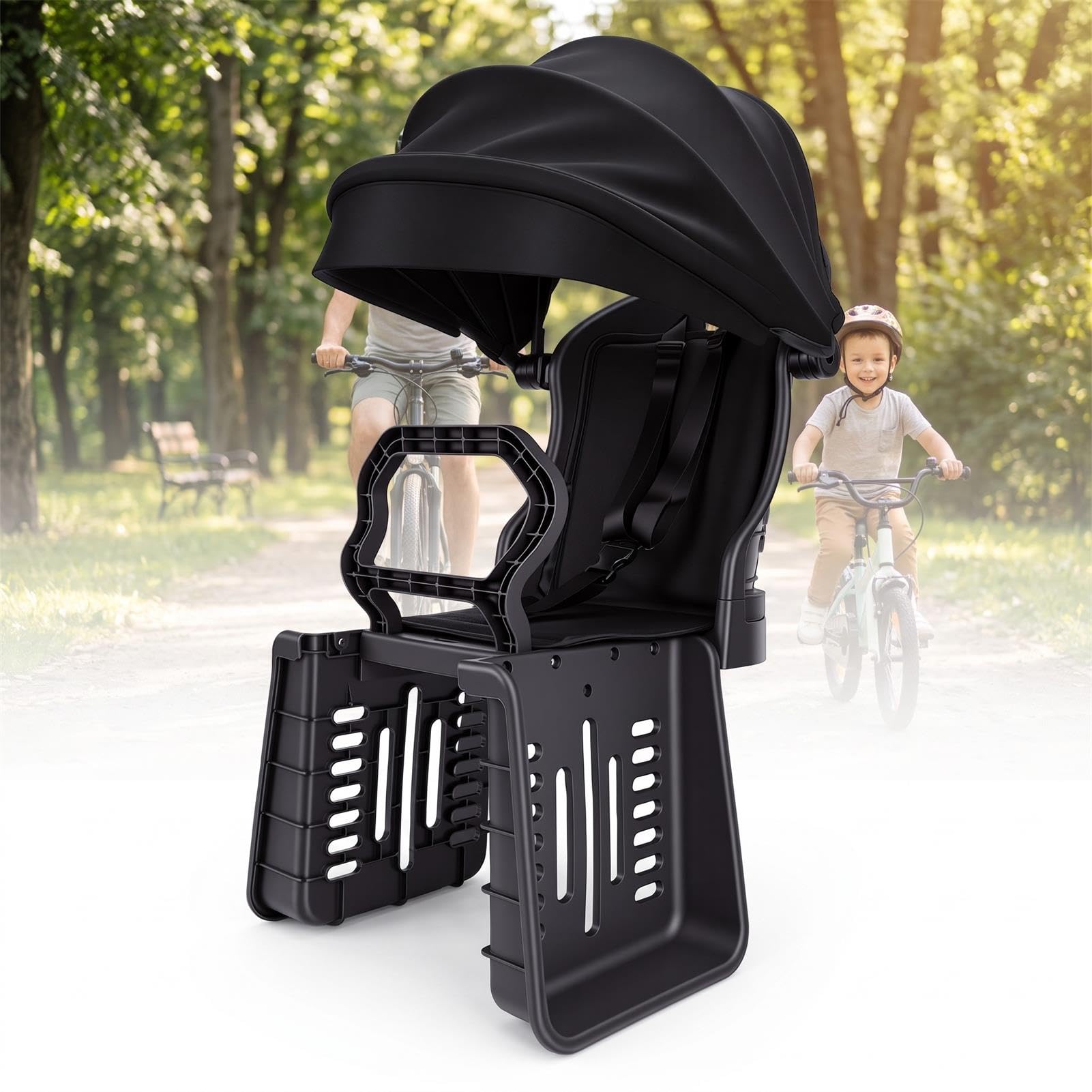 Luocute Fahrradrücksitz mit Sonnenschutz, 3-Punkt-Sicherheitsgurt | Kleinkind-Fahrradsitz, für im Alter von 1–4 Jahren, atmungsaktive Rückenlehne, Sonnendach, Fahrrad-Kindersitz