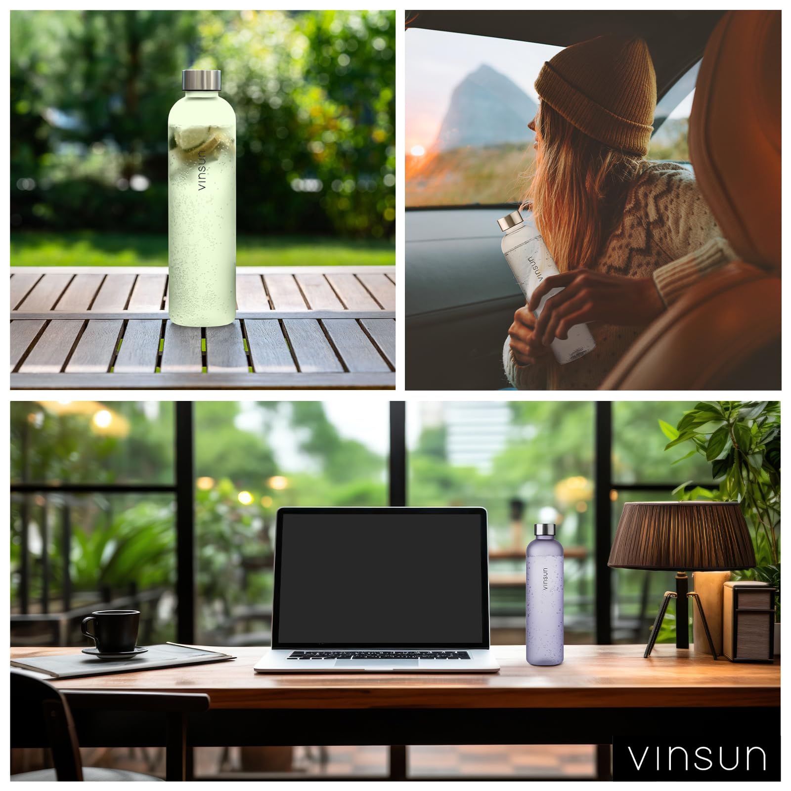 VINSUN Trinkflasche 650ml, 1000ml, 1500ml - auslaufsicher, Kohlensäure geeignet, BPA frei, Tritan - Leichte Wasser Flasche für Sport, Outdoor, Schule, Fahrrad, Büro