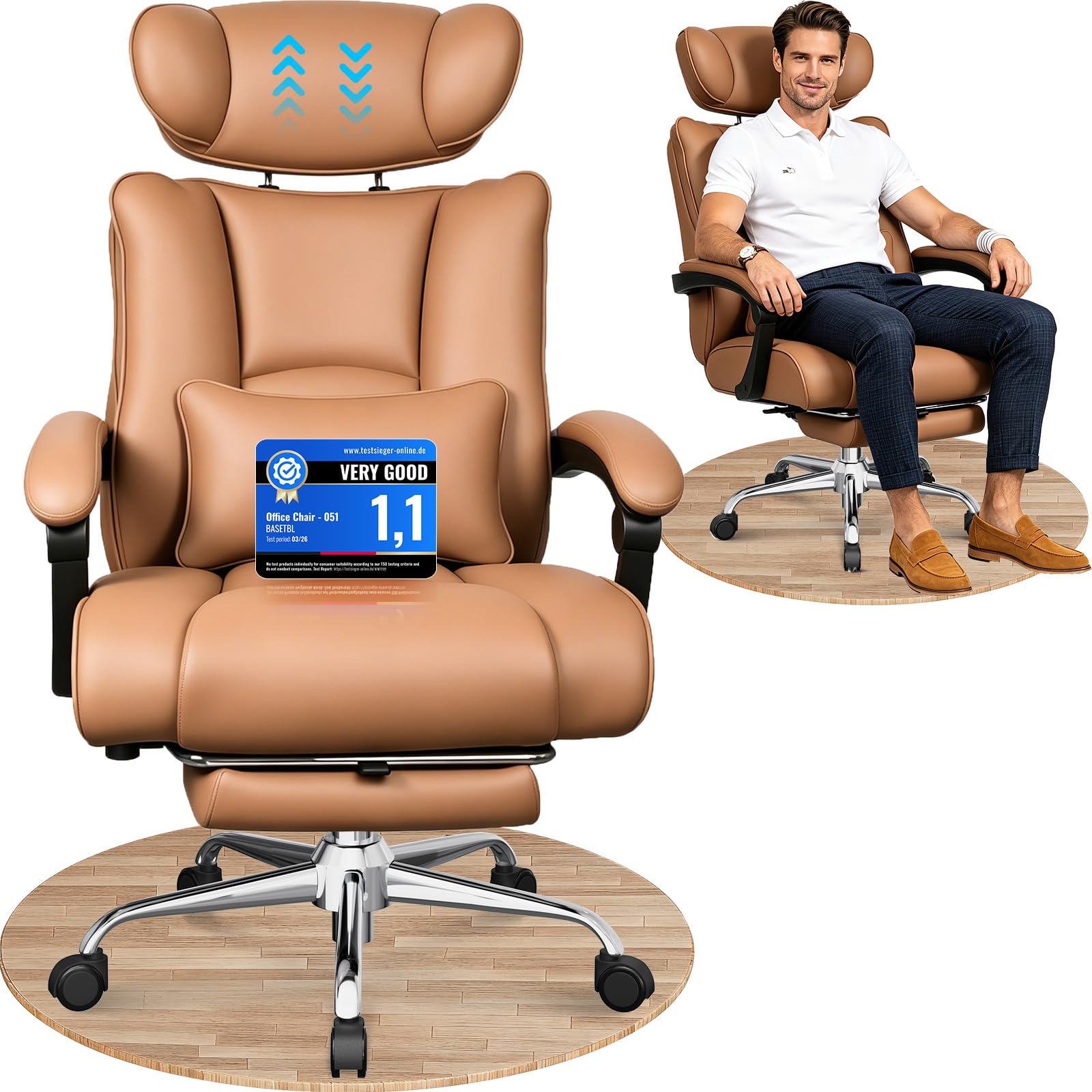 BASETBL Big and Tall Heavy Duty Executive Office Chair, Brown PU Leather