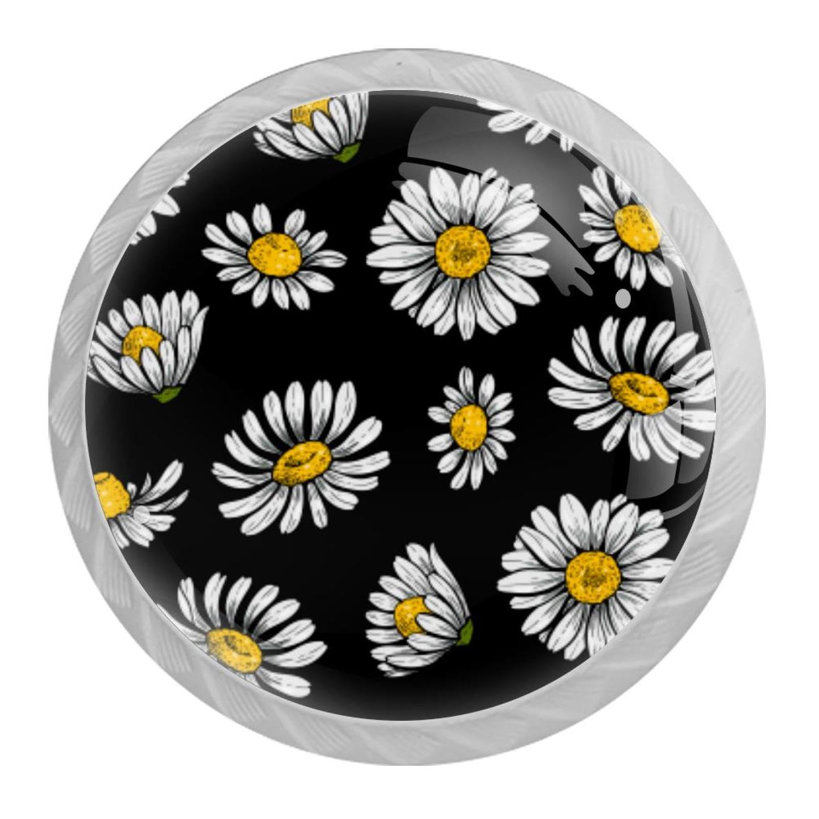 Tqmspg 4 Pieces Drawer Pulls Daisy Flowers Door Knobs Dresser Handles for Kitchen Wardrobe Cupboard Hardware Furniture