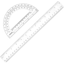 Zonon 2 Pcs 12 Inch Clear Ruler and 6 Inch Plastic Protractor Set, Clear