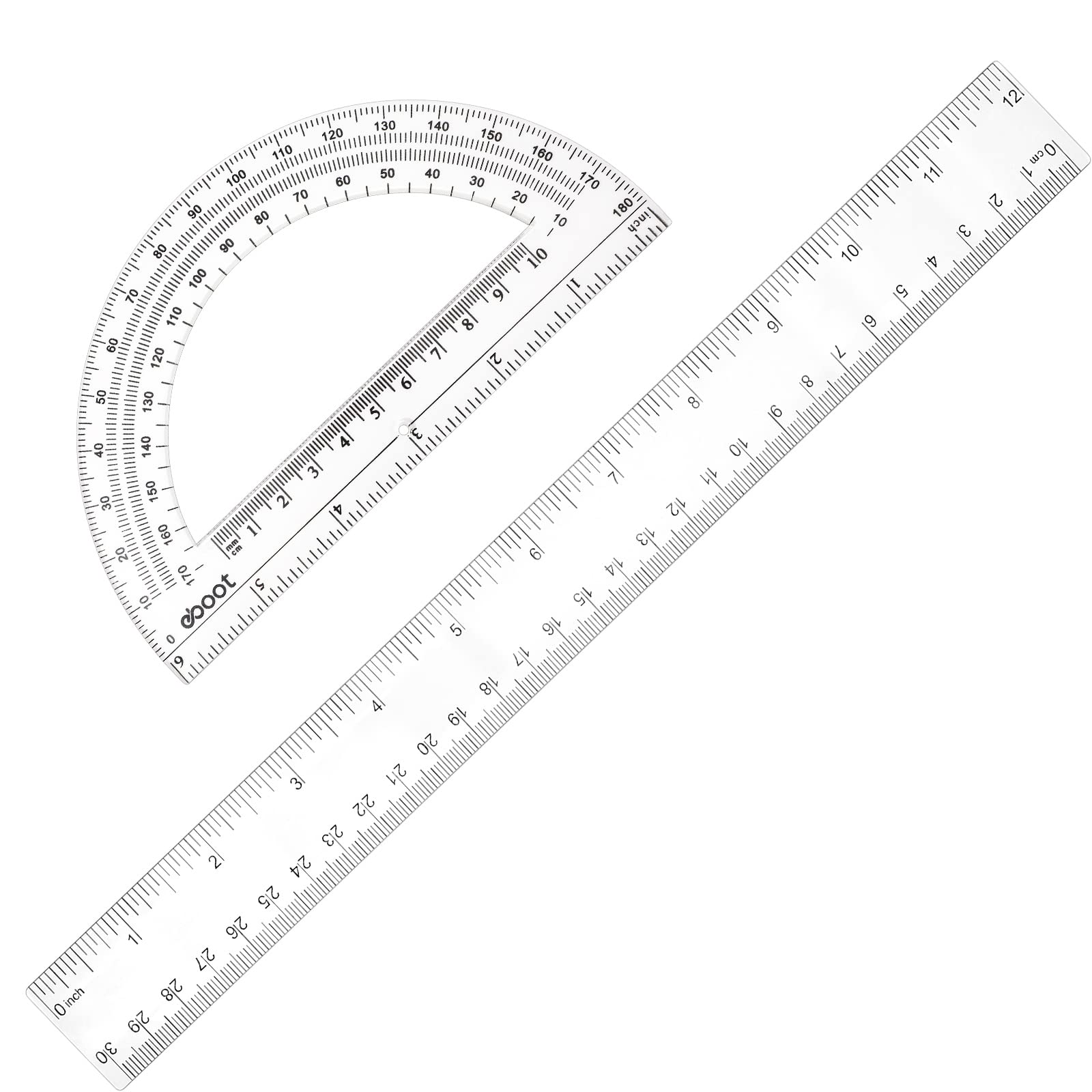 Buy 2 Packs 12 Inch Plastic Ruler and 6 Inch Plastic Protractor Set