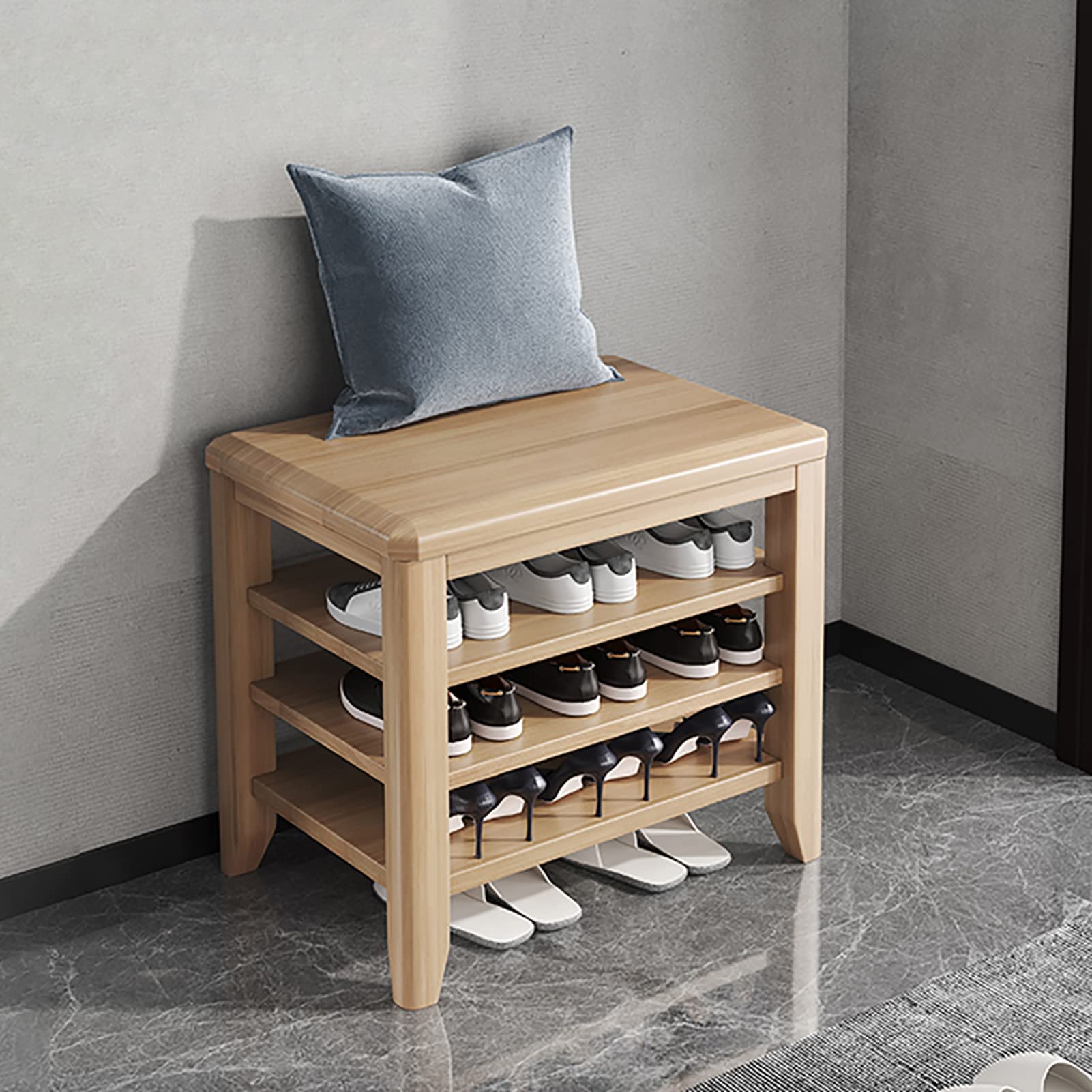 Tabouret à langer et meuble étagère à chaussures en bois de 3 niveaux