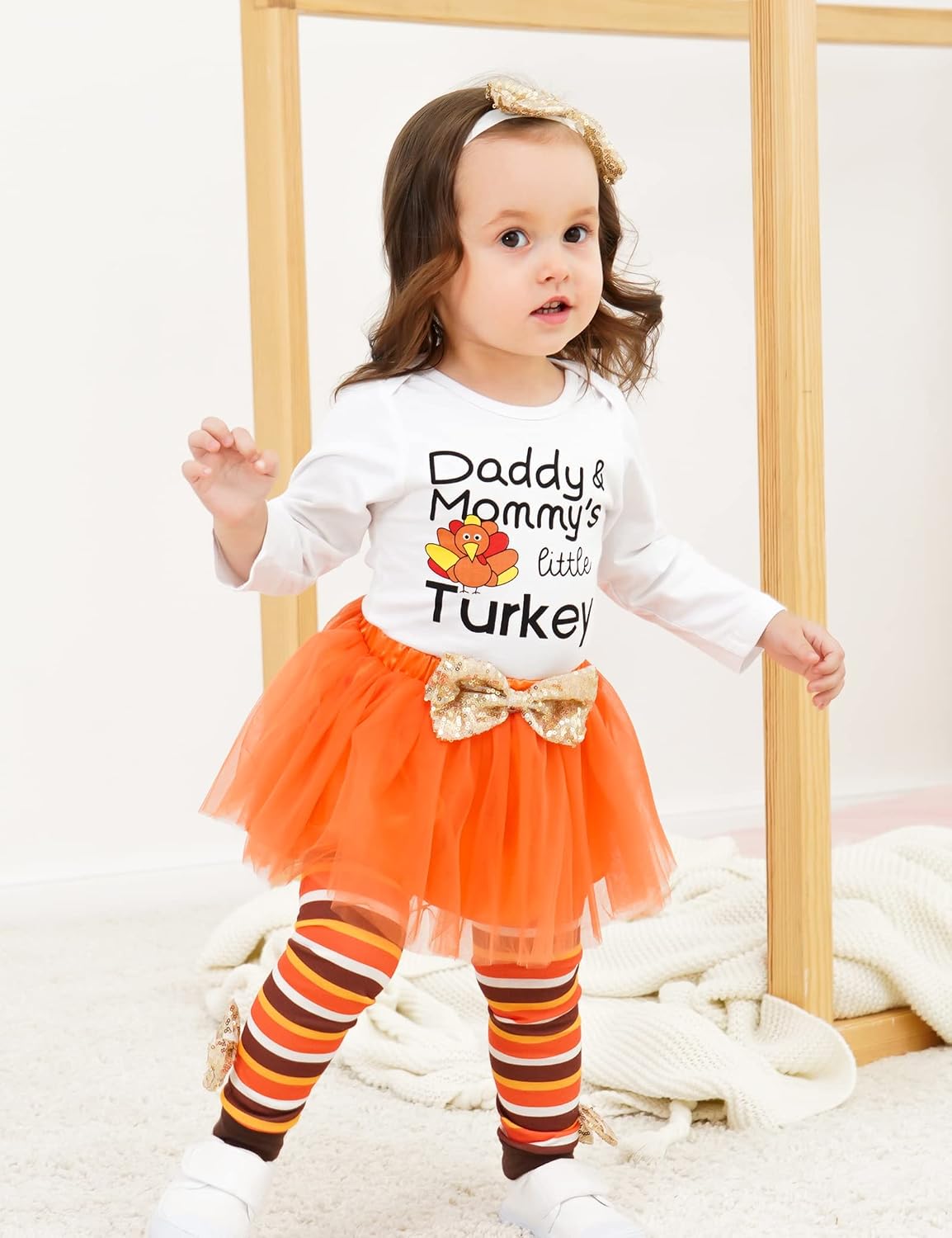 My First Thanksgiving Newborn Baby Girls Clothes Romper Top Bow Tutu Short Skirt with Headband Dress Outfit Set