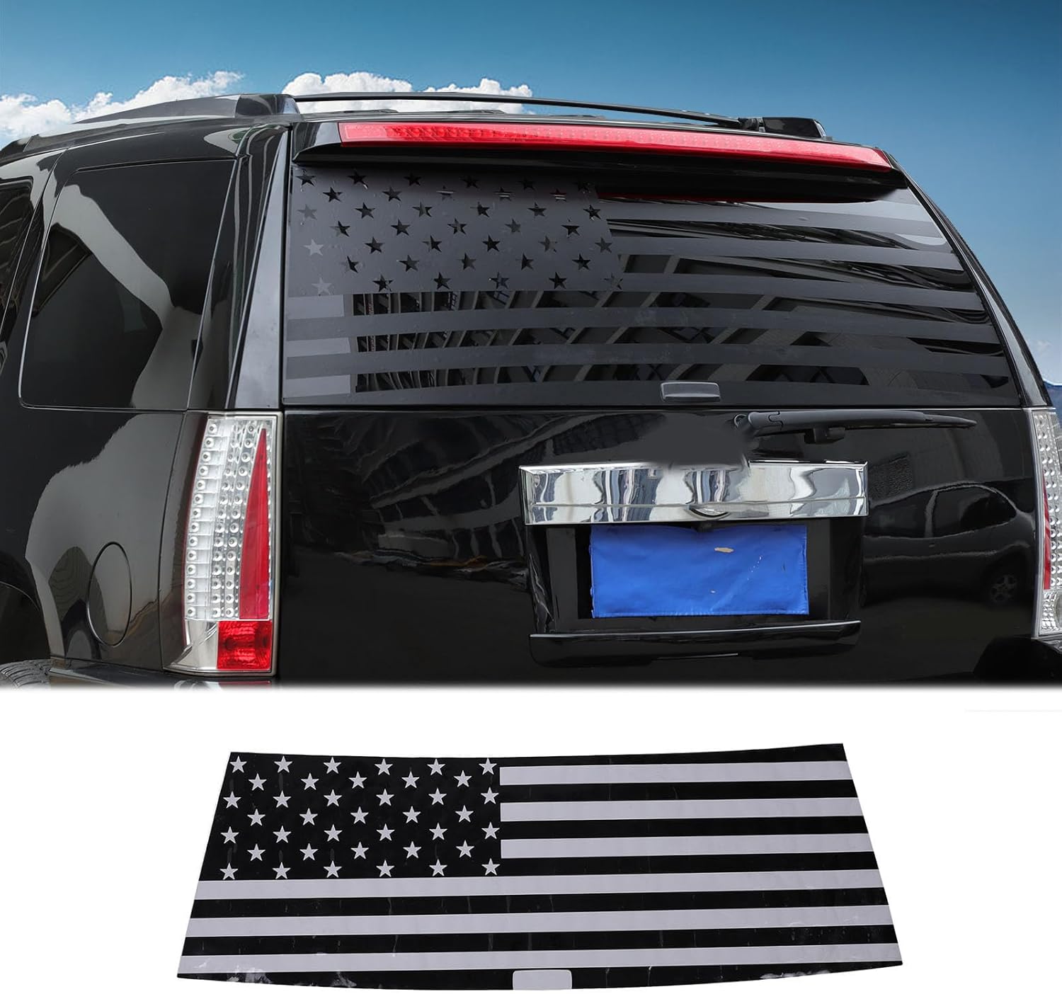 Rear Window American Flag Decal Compatible with Cadillac Escalade 2007-2014,Vinyl Back Window Decal Truck Rear Window Graphics Decor Exterior Accessories