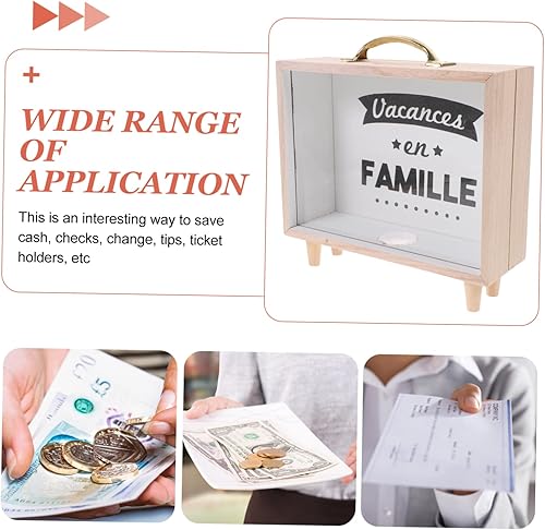 Miniatura 7 de Vaguelly Caja de dinero de madera Alcancias de para adultos, fondo de madera transparente, sombra, marco de madera, alcancía, alcancía para adultos,