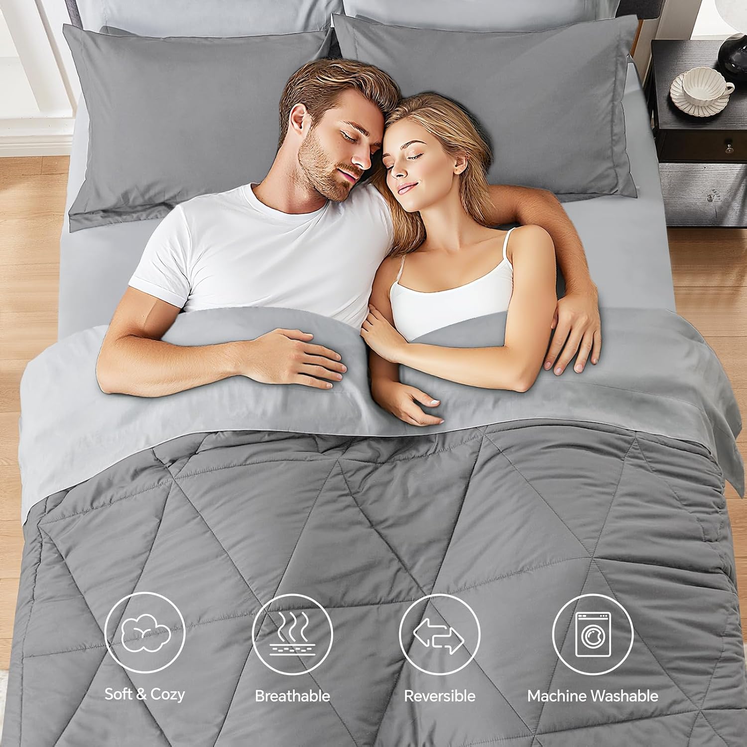 BEDELITE King Size Comforter Set 7 Pieces Bed in A Bag - Soft Microfiber Reversible Grey Bed Set with Comforters, Sheets, Pillowcases & Shams, Cozy Luxury Bedding Sets for All Season - Image 2