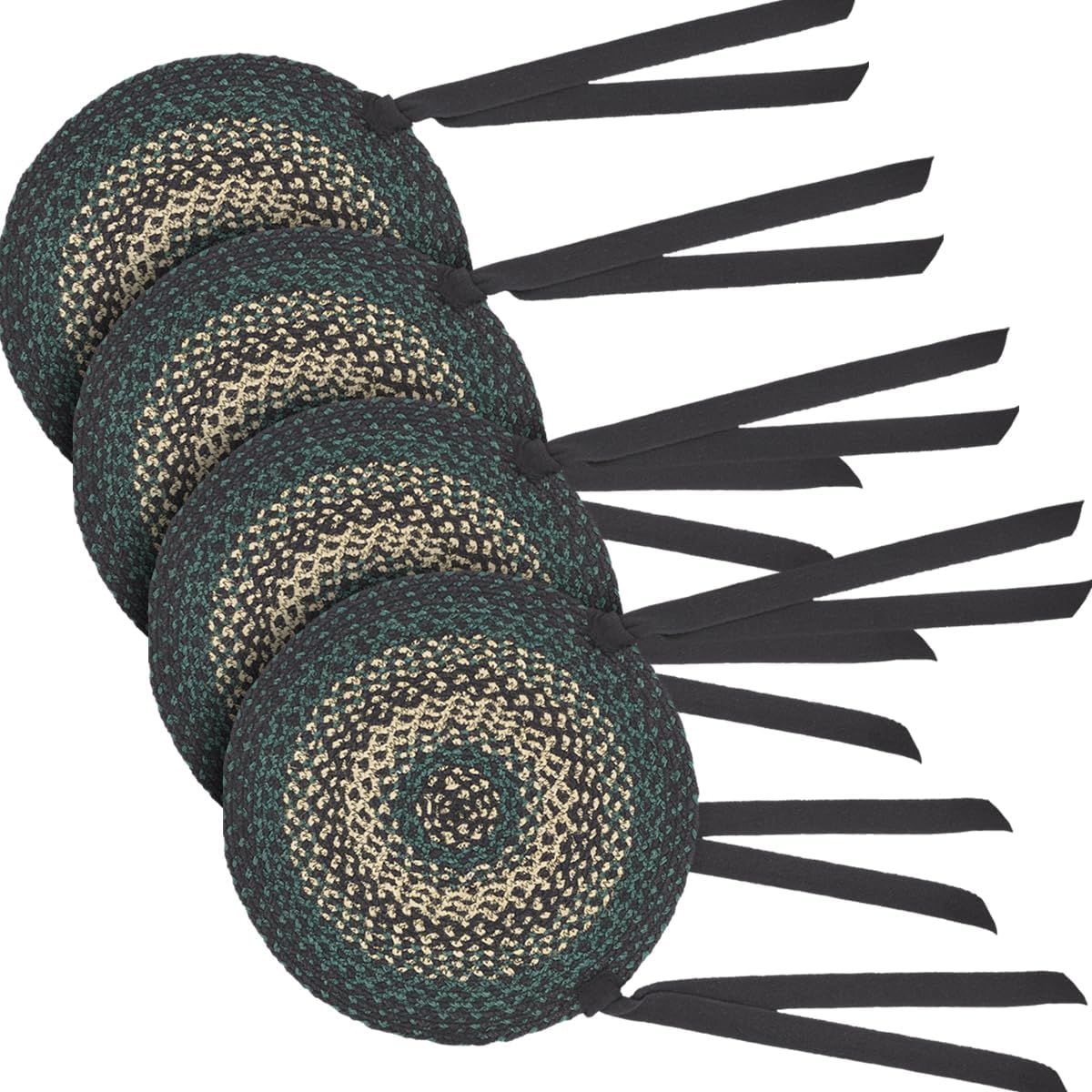 VHC Brands Pine Grove, Rustic Chair Pad Seat Cushion, Round, Braided Jute, Green, 15 inch, Set of 8