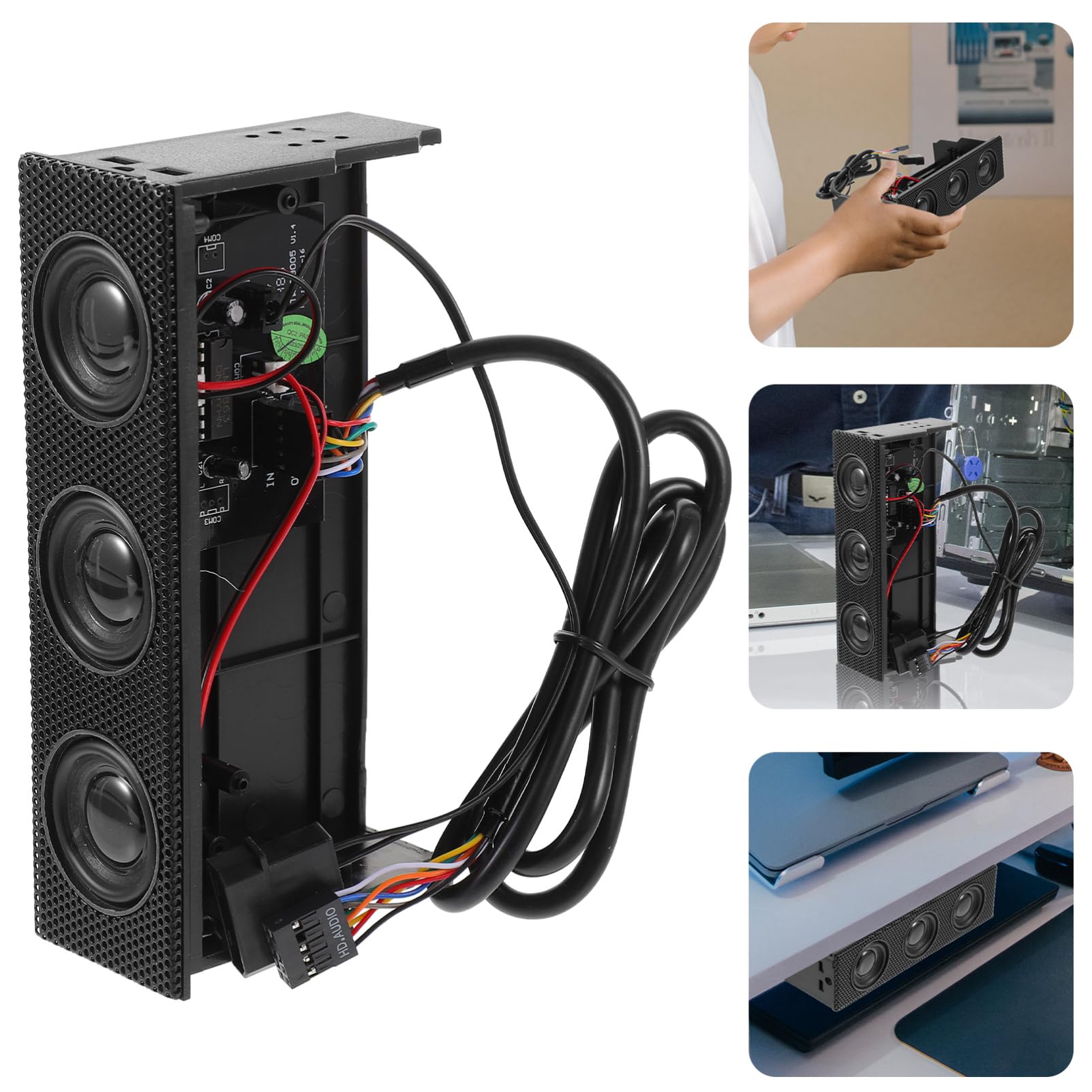 Happyyami Altoparlante Stereo Surround per Pc Nero, Altoparlante Frontale per Case Computer Suono Immersivo e Slot unità Ottica, Accessorio Audio per Appassionati di Musica e Gaming