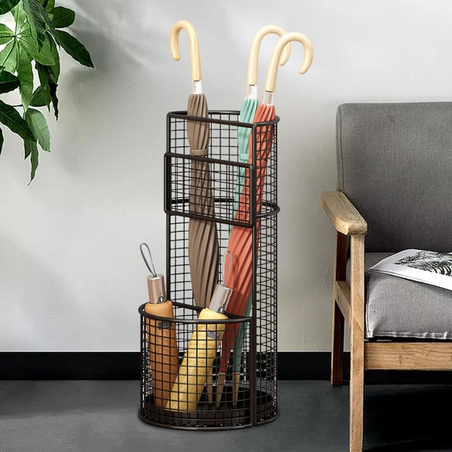 Modern Multi Purpose Umbrella Stand Creative Hollow Design Stylish Black Entryway for Home Hotel Outdoor Use Space Saving Accessory