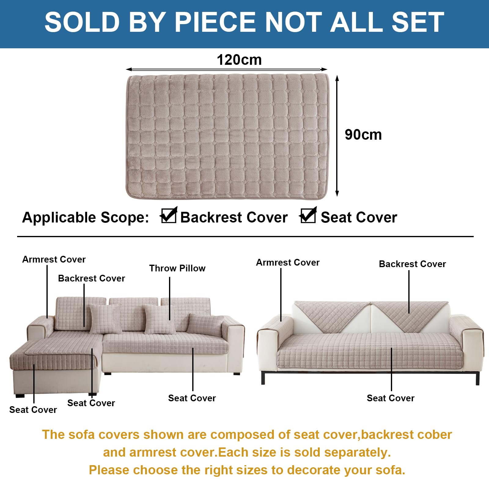 SHANNA Thick Rabbit Plush Sofa Cover 1 2 3 Seater, New Universal Non-Slip Corner Sofa Cover L Shape Super Soft Faux Fur Sofa Slipcovers for Living Room(Light Grey, 70 * 70cm Armrest or Backrest) — view 60