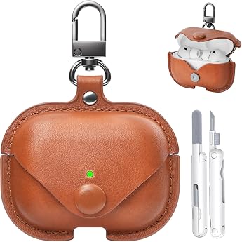 For AirPods Pro 3 Case 2025 Leather Protective Case with Keychain and Cleaning Kit Press Stud Design