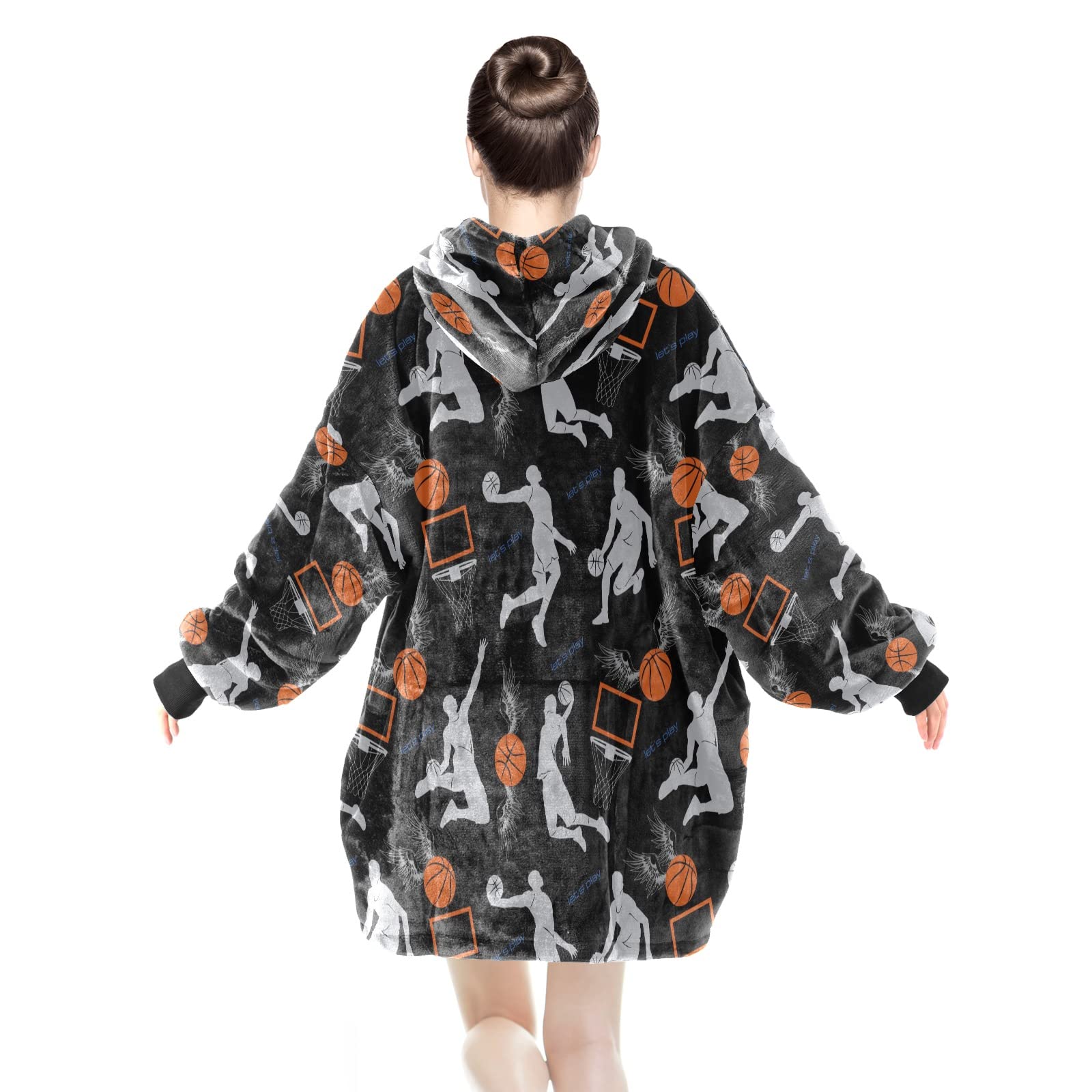 NZOOHY Oversized Wearable Blanket Hoodie Sweatshirt, Basketball Sport Pattern Comfortable Sherpa Lounging Pullover for Women Teenagers Wife Girlfriend