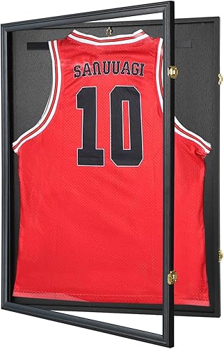 Estuche de exhibición con marco de jersey, grande, con cerradura, caja de sombra con 98% acrílico protegido contra rayos UV y colgador para béisbol,