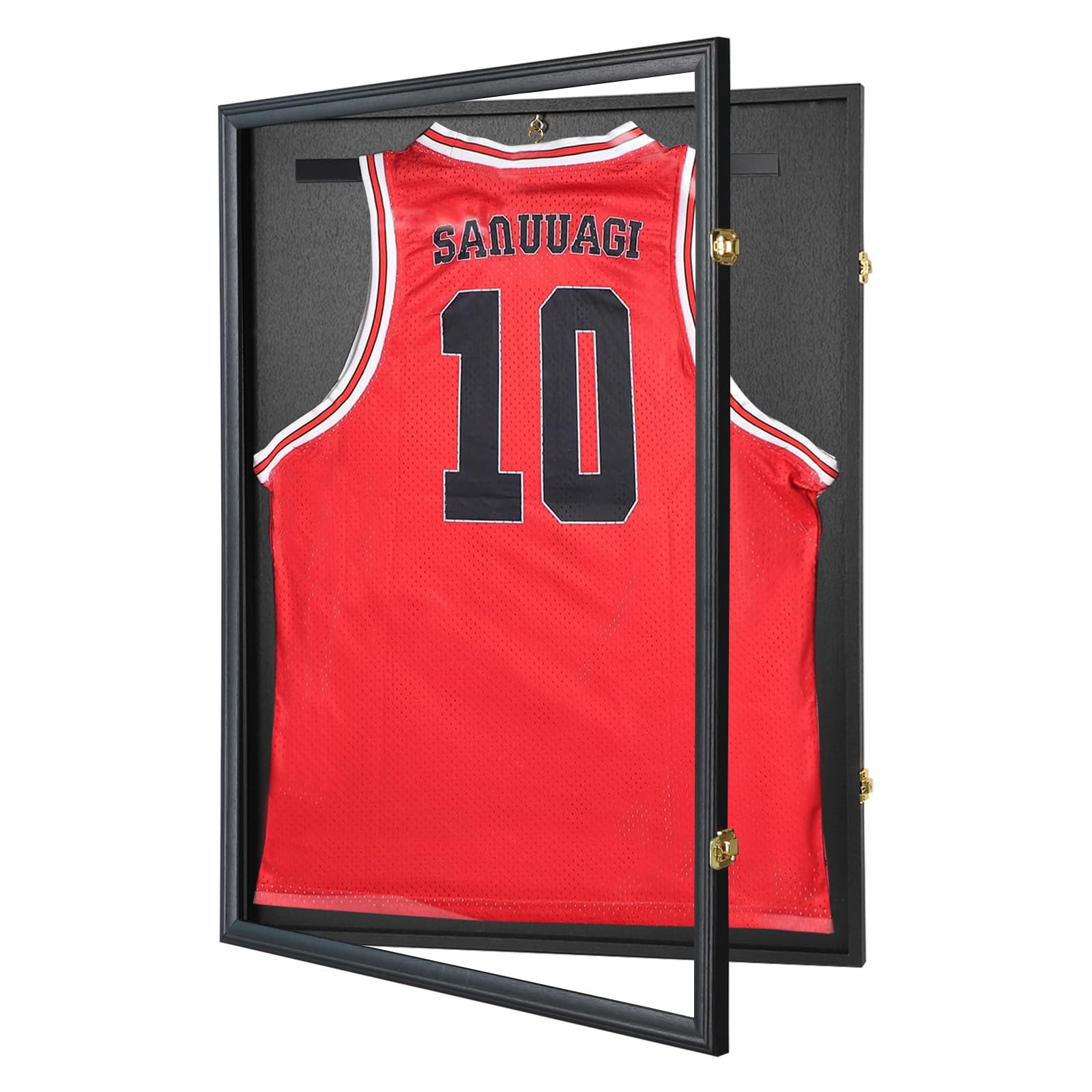 PKHROR Jersey Frame Display Case Large Lockable Sports Jersey Frame Shadow Box with Uv Protected Acrylic and Hanger for Baseball Basketball Football Soccer Hockey Sport Shirt