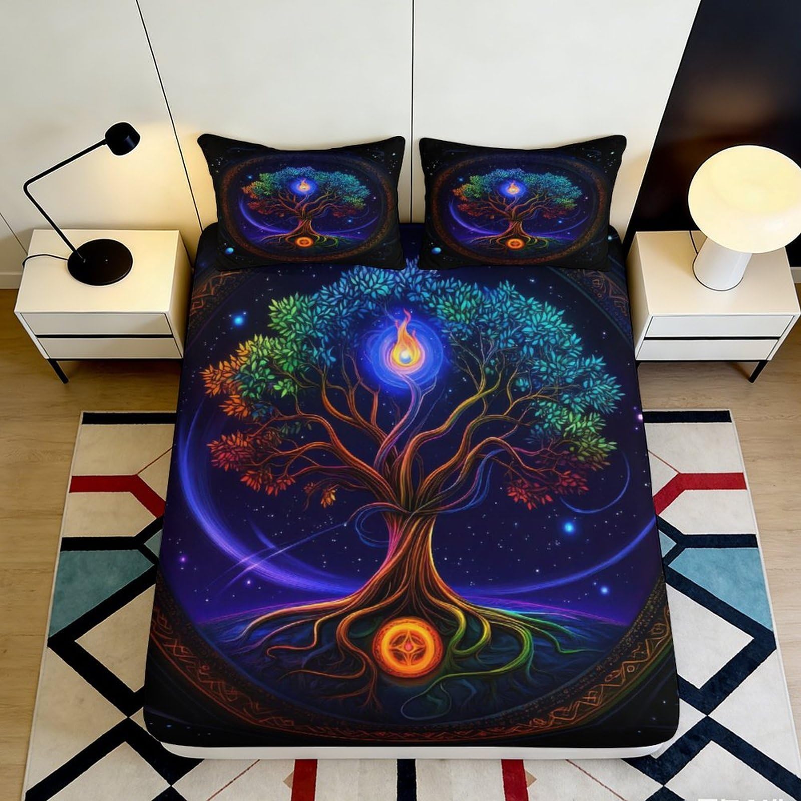 3D Printed Tree of Life Fitted Sheet Microfiber Soft Breathable Cosmic Universe Mattress Cover Bedroom Decor 90x200x25cm