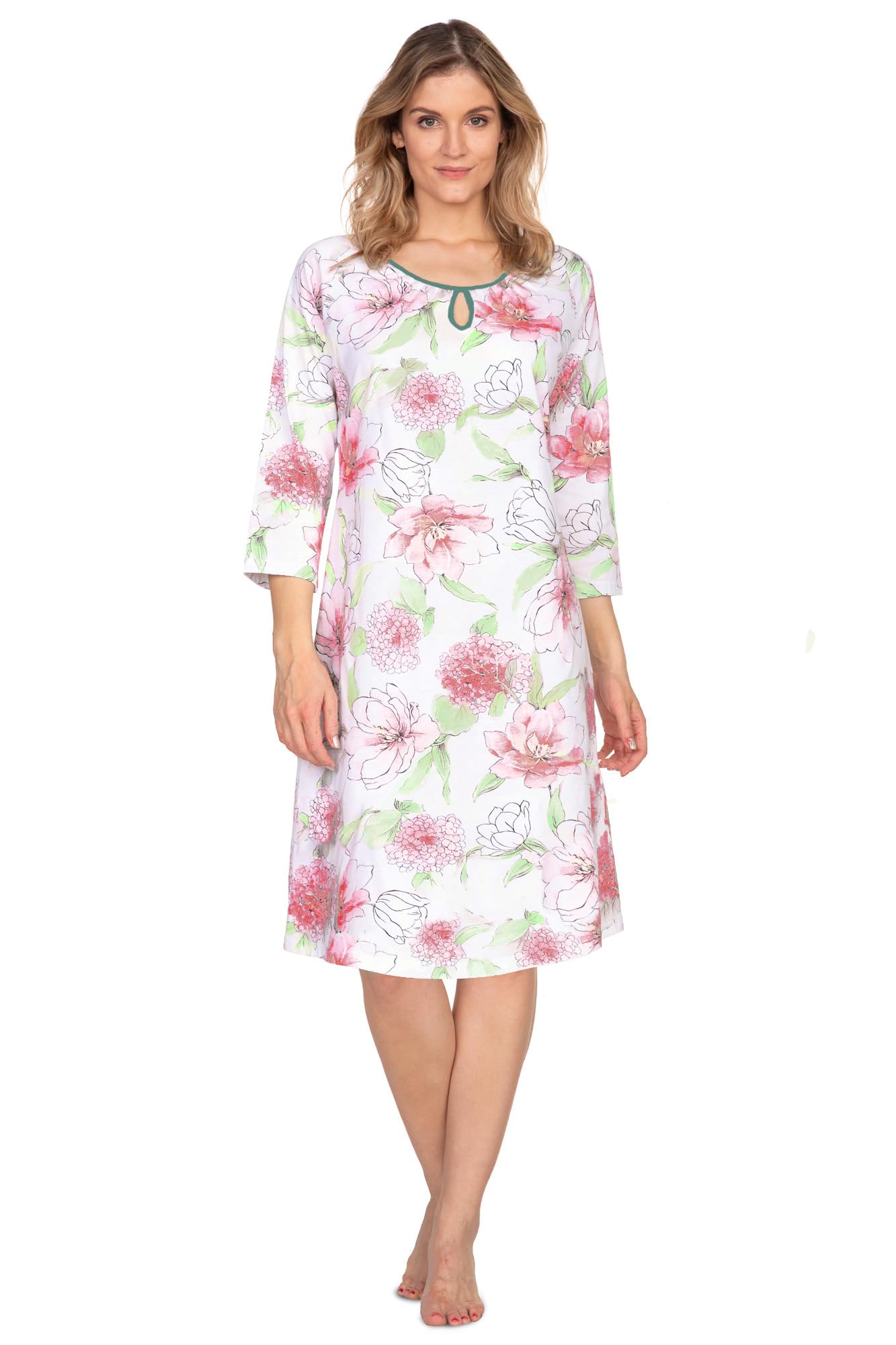 e.Femme® Olivia 1046 Women's Nightdress 100% Cotton Green Hydrangea 10