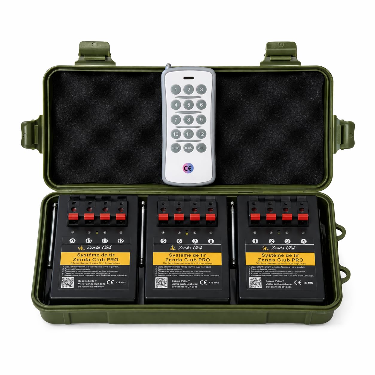 zenda club® Sistema di Trigger a Distanza per Fuochi d'Artificio - Kit Pirotecnico a 12 Canali con Telecomando senza fili - Scatola di immagazzinaggio resistente