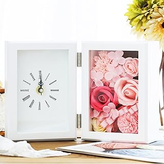 WEISHY 母の日のプレゼント ソープフラワー 時計 誕生日プレゼント 女性 造花 ギフト結婚祝い 卒業祝い 枯れない花 置き時計 還暦祝い 退職祝い 古希祝い 敬老の日 小物 インテリア フラワーボックス (縦フレーム・時計・ピンク)