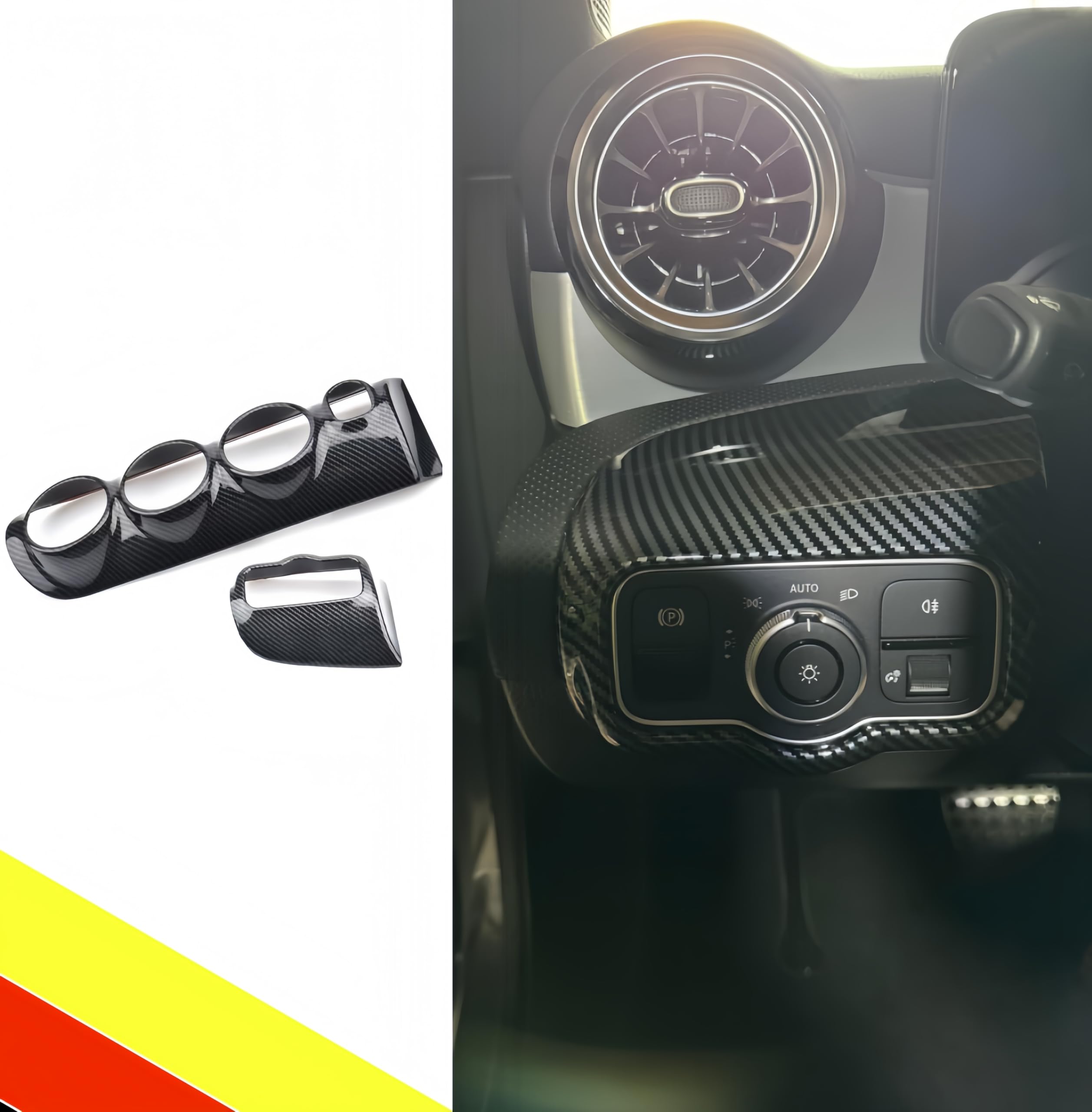 POETRYXIAO Panneau de ventilation de tableau de bord de commande centrale pour Mercedes Classe A CLA W177 V177 C118 X118 2019-2024 (fibre de carbone)