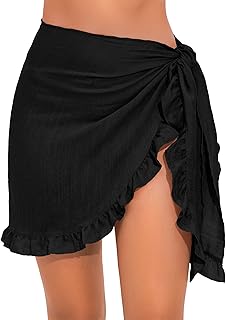 Women's Sarong Short Beach Cover Up Skirt Sheer Bikini Wraps Ruffle Hem Bathing Suit Coverups for Swimwear S-2XL