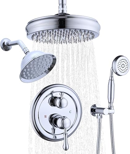 Vista 16 de Enga Juego de grifo de ducha de latón con boquilla de bañera, cabezal de ducha de lluvia de 8 pulgadas, combo de rociador de mano, desviador de 3