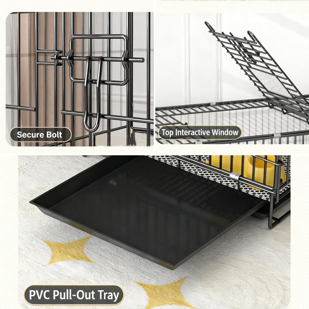 Dog Crate for Little Dogs, Escape-Proof Wire Kennel with Handle & Removable Tray, Reinforced Wise Frame, Easy to Clean