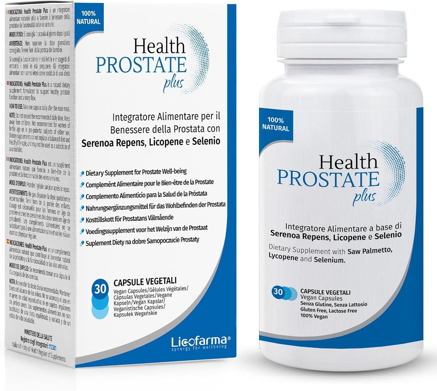 Health Prostate Plus - Suplemento para próstata y tracto urinario con Serenoa repens, licopeno y selenio - Bote de 30 cápsulas vegetales (sin dióxido de titanio y otros colorantes)