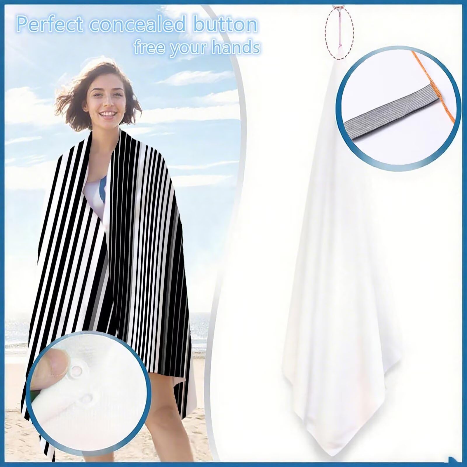 Telo Mare Grande 90x200cm In Bianco E Nero Telo Mare Microfibra Tartan Stuoia Spiaggia 2 Pezzi, Compatta Antisabbia, Asciugatura Rapida Teli Palestra per Spiaggia Palestra Viaggi Sauna Regalo OC-419