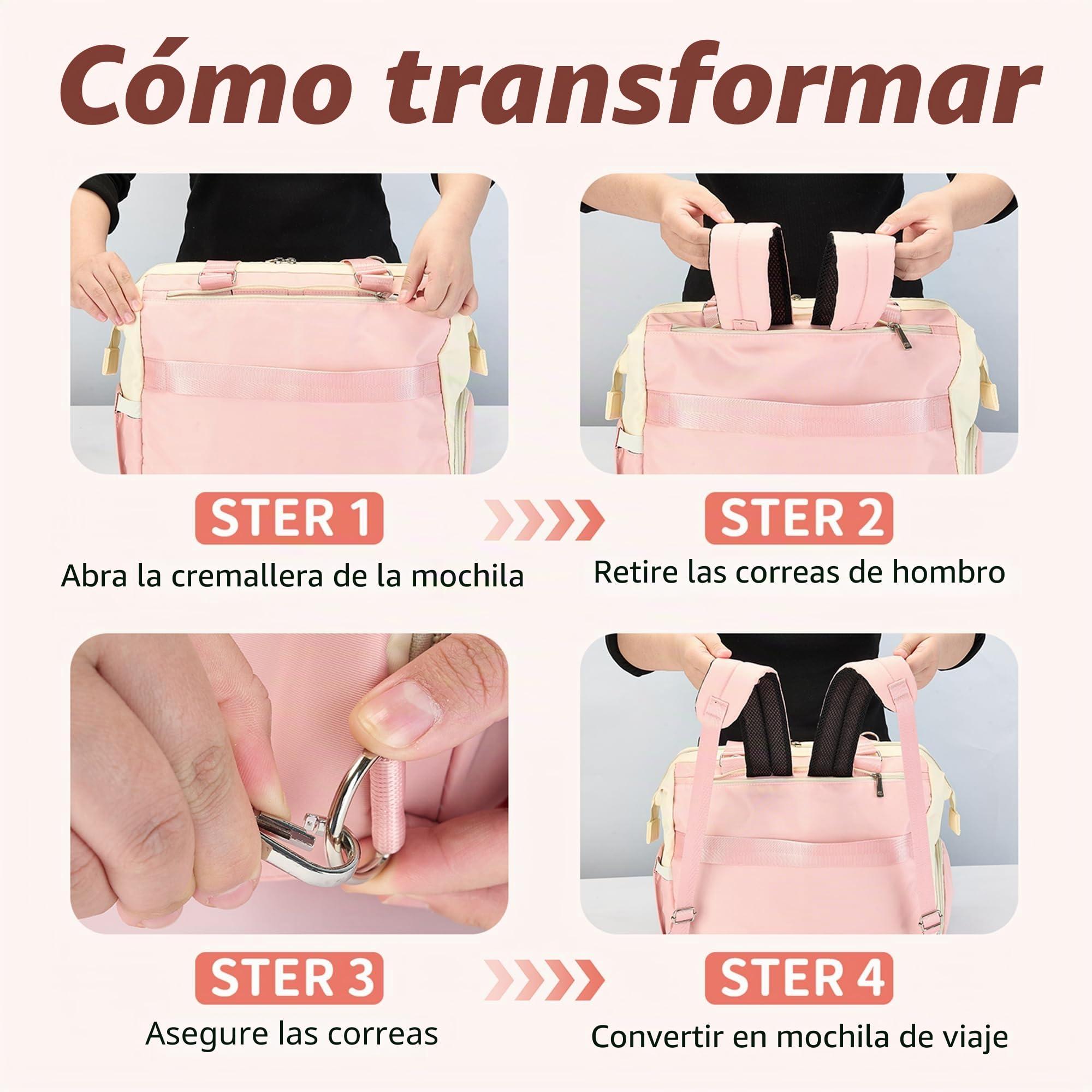 Bolsa de pañales,Bolsos bandolera bolsas de pañales grandes impermeables,Bolsa de hospital para partos,Bolsa para bebé,Bolsa de viaje para pañales con cambiador(T3039-Pink)
