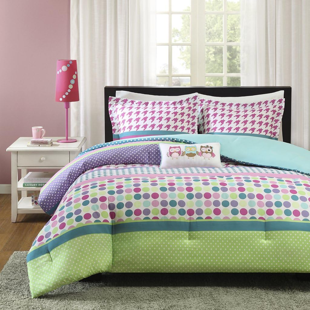 Mi Zone Comforter Set Fun Bedroom Décor - Modern All Season Polka Dot Print, Vibrant Color Cozy Bedding Layer, Matching Sham, Decorative Pillow, Full/Queen, Houndtooth Aqua 4 Piece