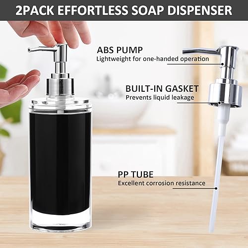 Miniatura 4 de BSSN Juego de accesorios de baño de acrílico negro, 6 piezas, dispensador de jabón de loción, soporte para cepillo de dientes, vaso, jabonera,