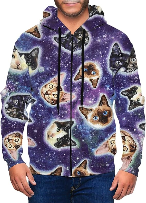 Amazon Co Jp ギャラクシーキャッツパーカー メンズ 春服 ジッパー長袖 フード付き 春秋冬 大きいサイズ プルオーバー フーディ ファッション ランニングやウオーキングなどのアウトドアはもちろん 通勤 通学 旅行にも重宝します ファッション