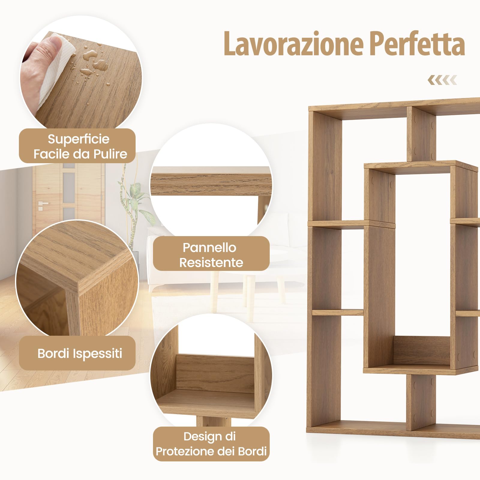 COSTWAY Libreria in Legno, Scaffale Aperto Geometrica a 7 Cubi, Scaffale da Esposizione con Dispositivo Anti-Ribaltamento, per Ufficio Soggiorno Camera da Letto, 60x20x90 cm (Naturale)