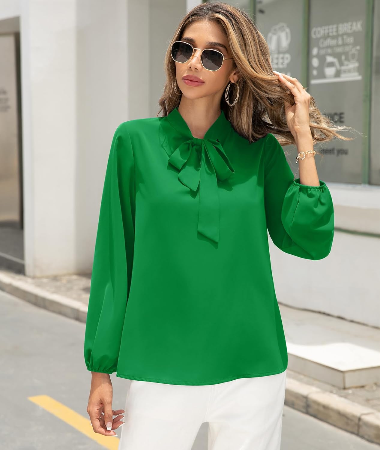 CZYINXIAN Womens Dressy Chiffon Blouse Business Work Casual Tie Neck Shirt Tops - Image 4