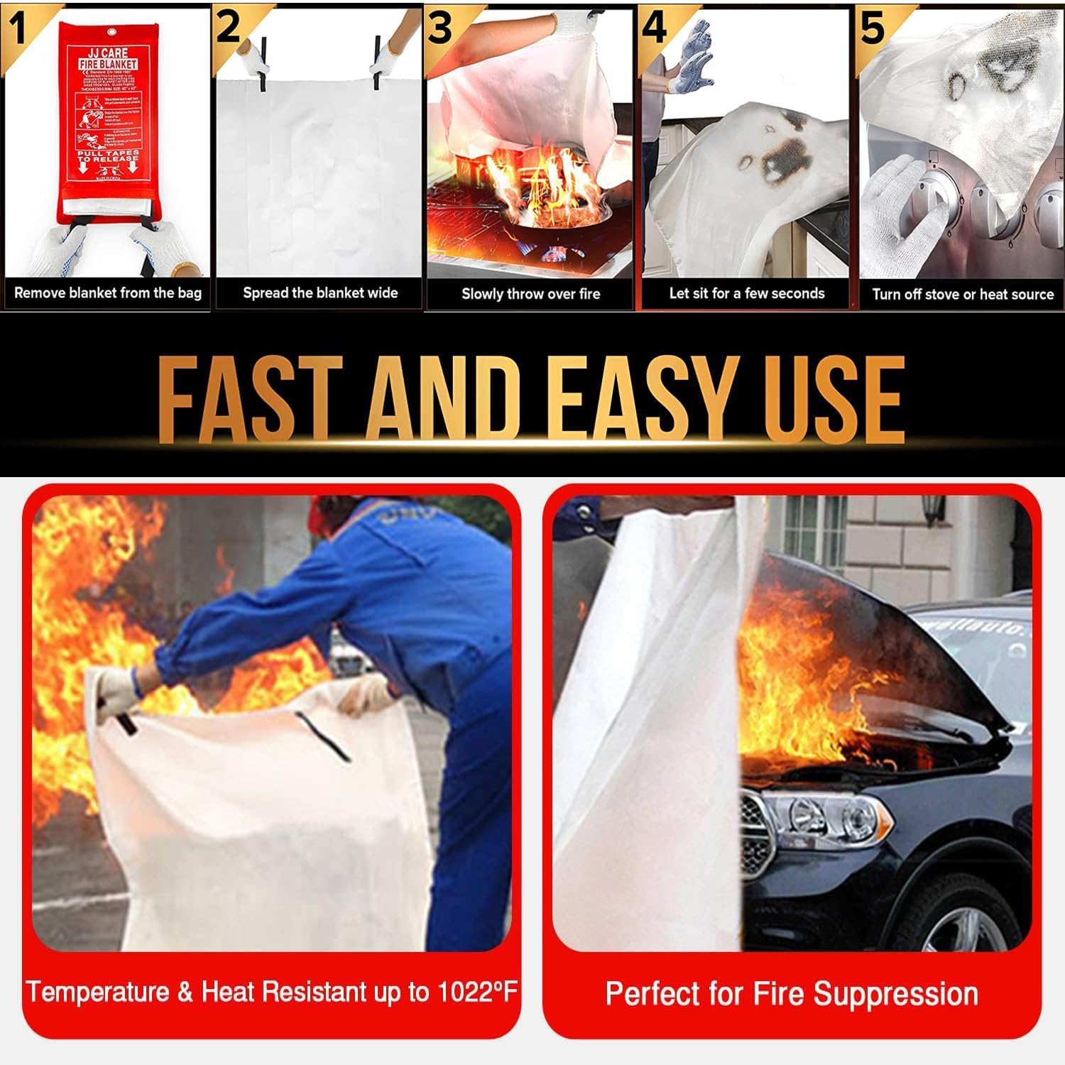 Manta ignífuga de Emergencia Mantas apaga Fuego de Fibra de Vidrio Manta apagafuegos para el hogar y la Cocina, Cocina, automóvil, Camping (4, 1.2x1.2 m)