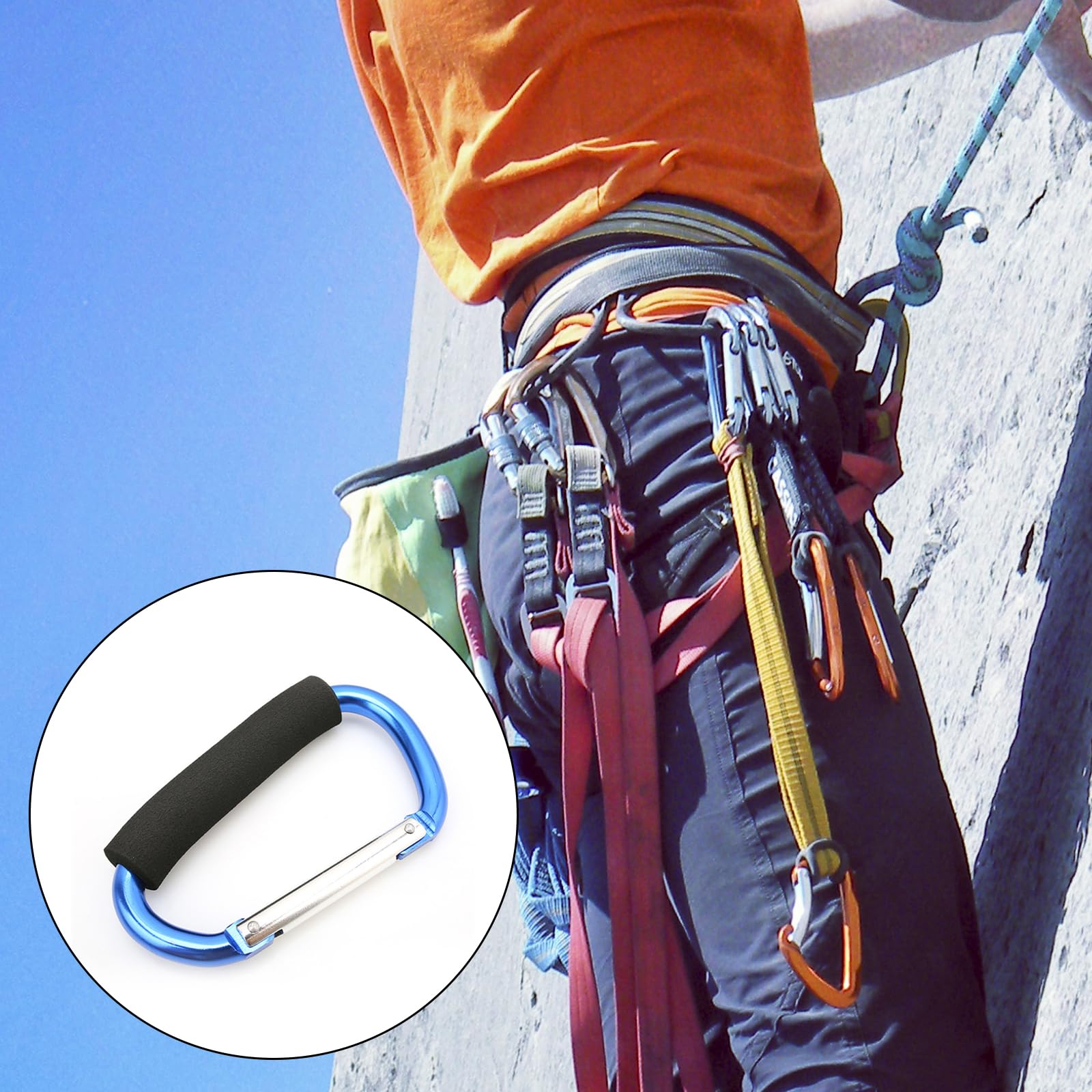 PMFACE 3Pcs D Shape Sponge Mountaineering Buckles Aluminum Alloys Carabiner Hook with Sponges Clip Shopping Bag Holder