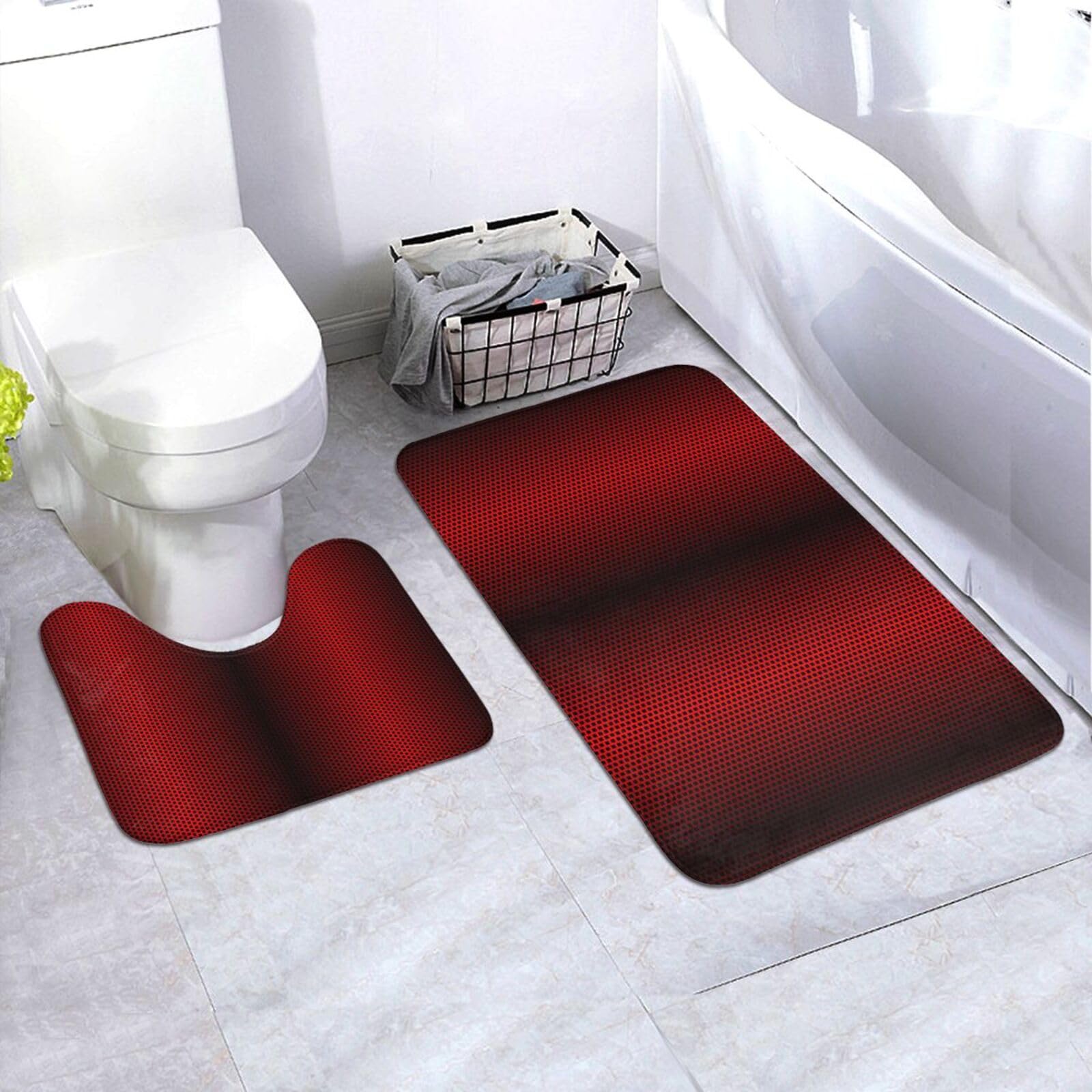 Badteppich-Set, 2-teilig, weicher MemoFoam-Teppich, waschbar, WC-Unterlage, 89,9 x 61 cm, Teppich, für Heimdekoration, rutschfestes Badzubehör, Rot