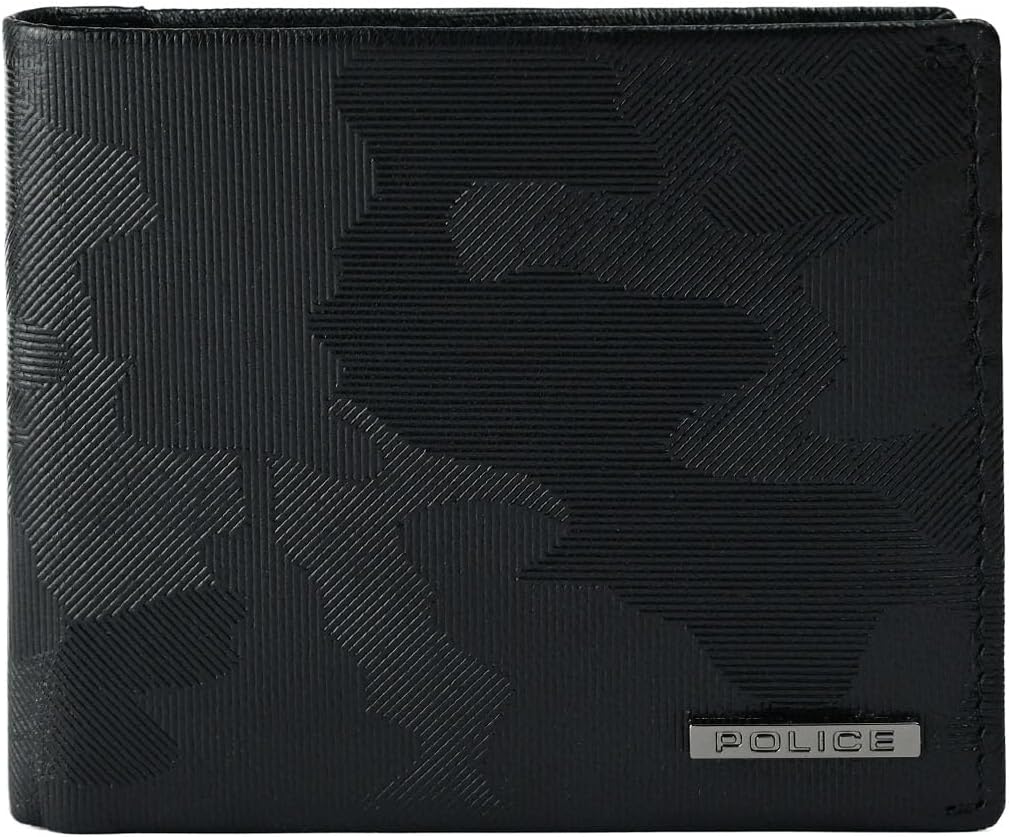 Mens Genuine Leather Slim Wallet with Wallet Credit Card Holder and Gift Box, Black Camouflage 72, 11 x 9,5 x 2,5 cm, Modern